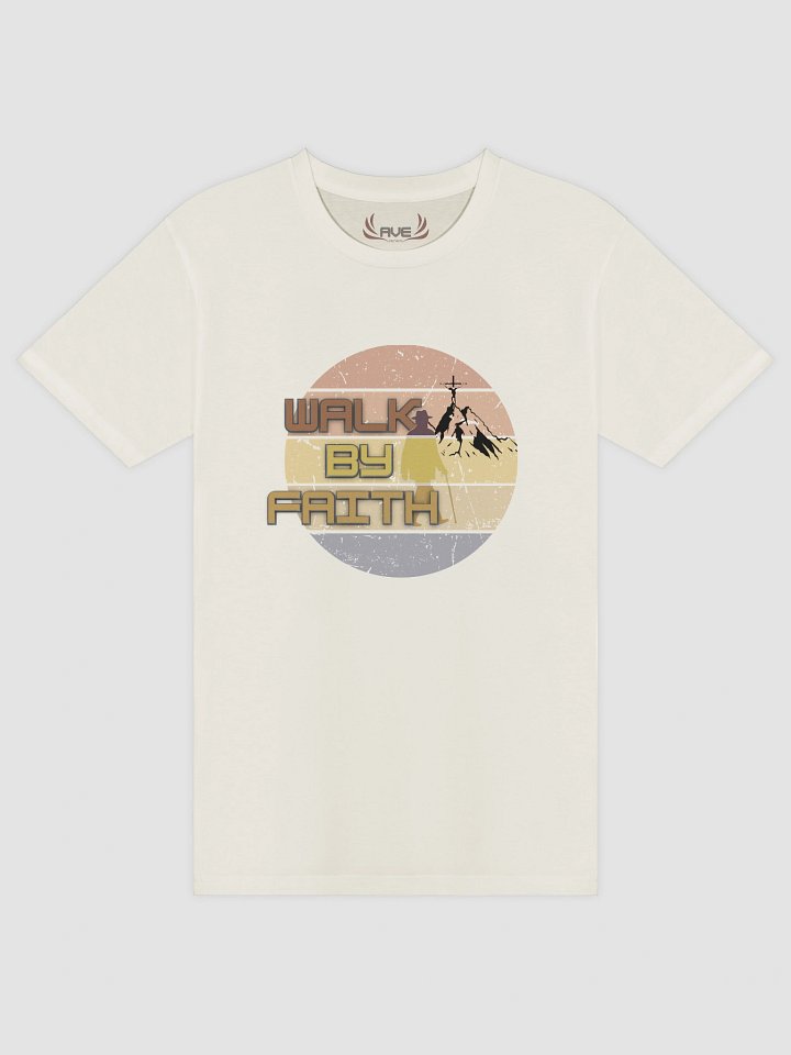 Walk by Faith Christian T-Shirt – Retro Mountains Graphic Faith Tee for Men & Women product image (1)