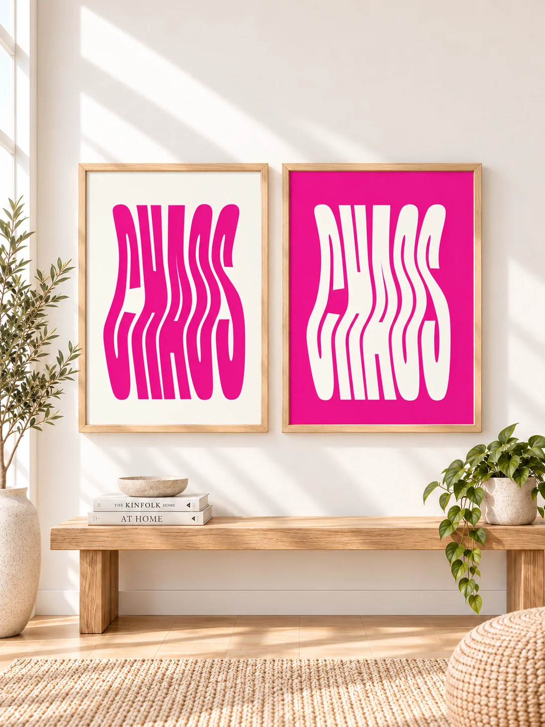CHAOS Typography Poster, Hot Pink Wavy Retro Printable Wall Art, Dopamine Y2K Decor, Funky Dorm Bedroom Digital Download product image (1)