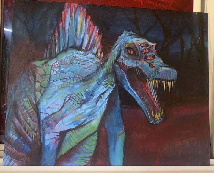Blue Alien Dino - 16x20 Wood product image (1)