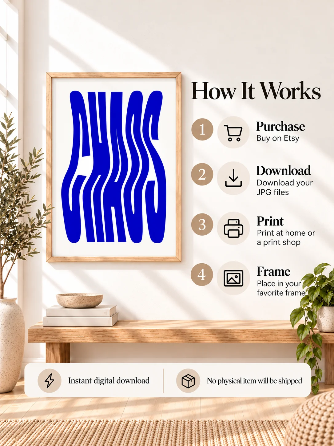 CHAOS Wavy Typography Poster Blue Printable Wall Art Retro Y2K Digital Download Trendy Dorm Decor Abstract Statement Print product image (4)