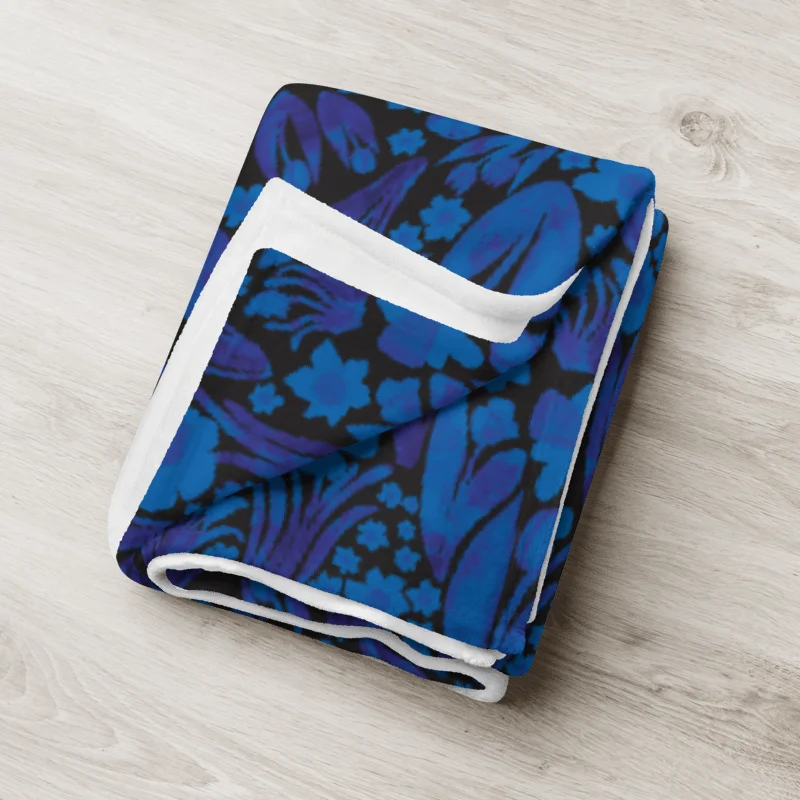 Spring Garden in Royal Blue on Black – Elegant Floral Throw Blanket product image (8)