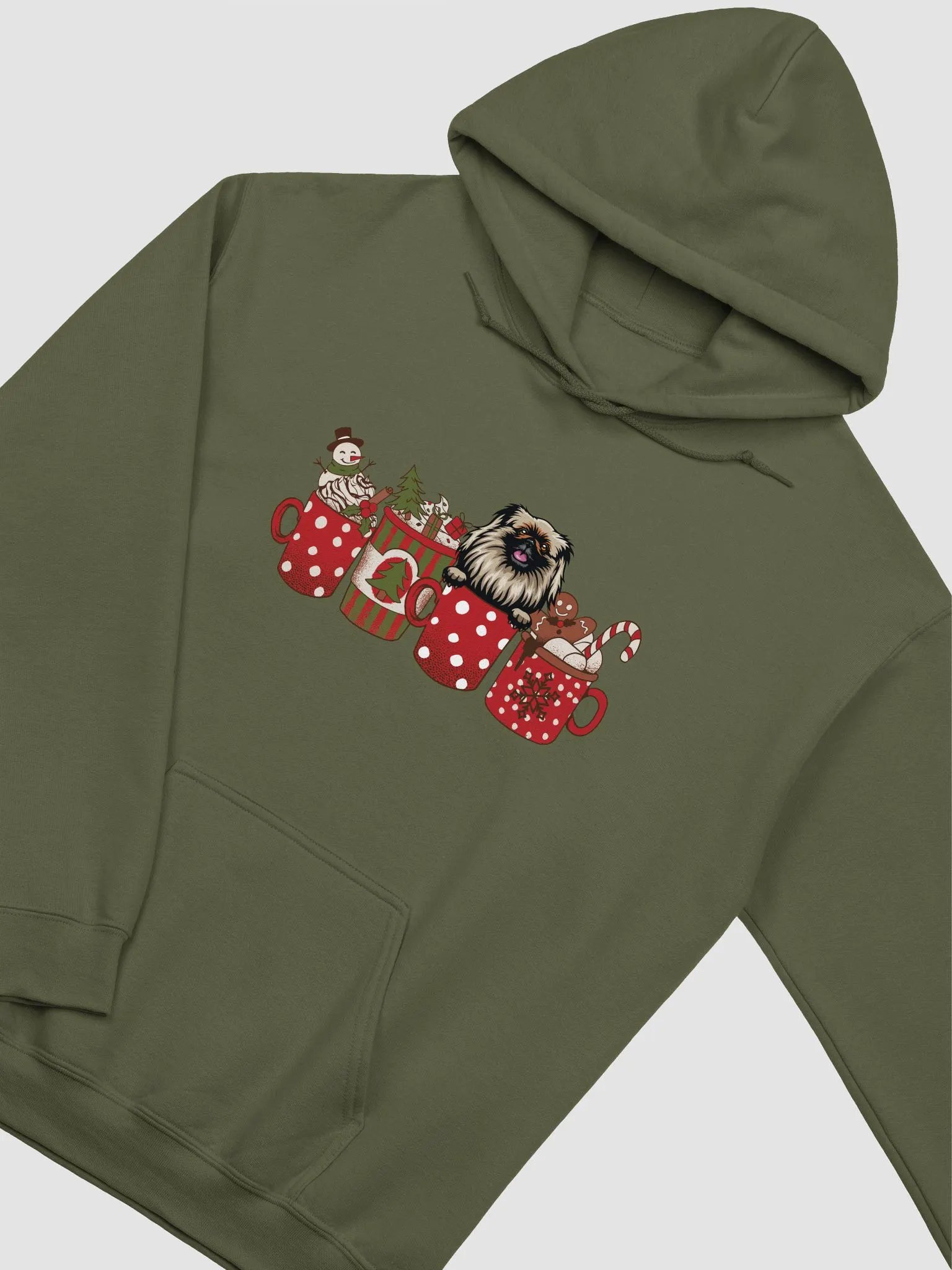 Cute Pekingese in a Christmas Cup Hooded Sweatshirt | Funny Christmas Pup in a Cup product image (15)