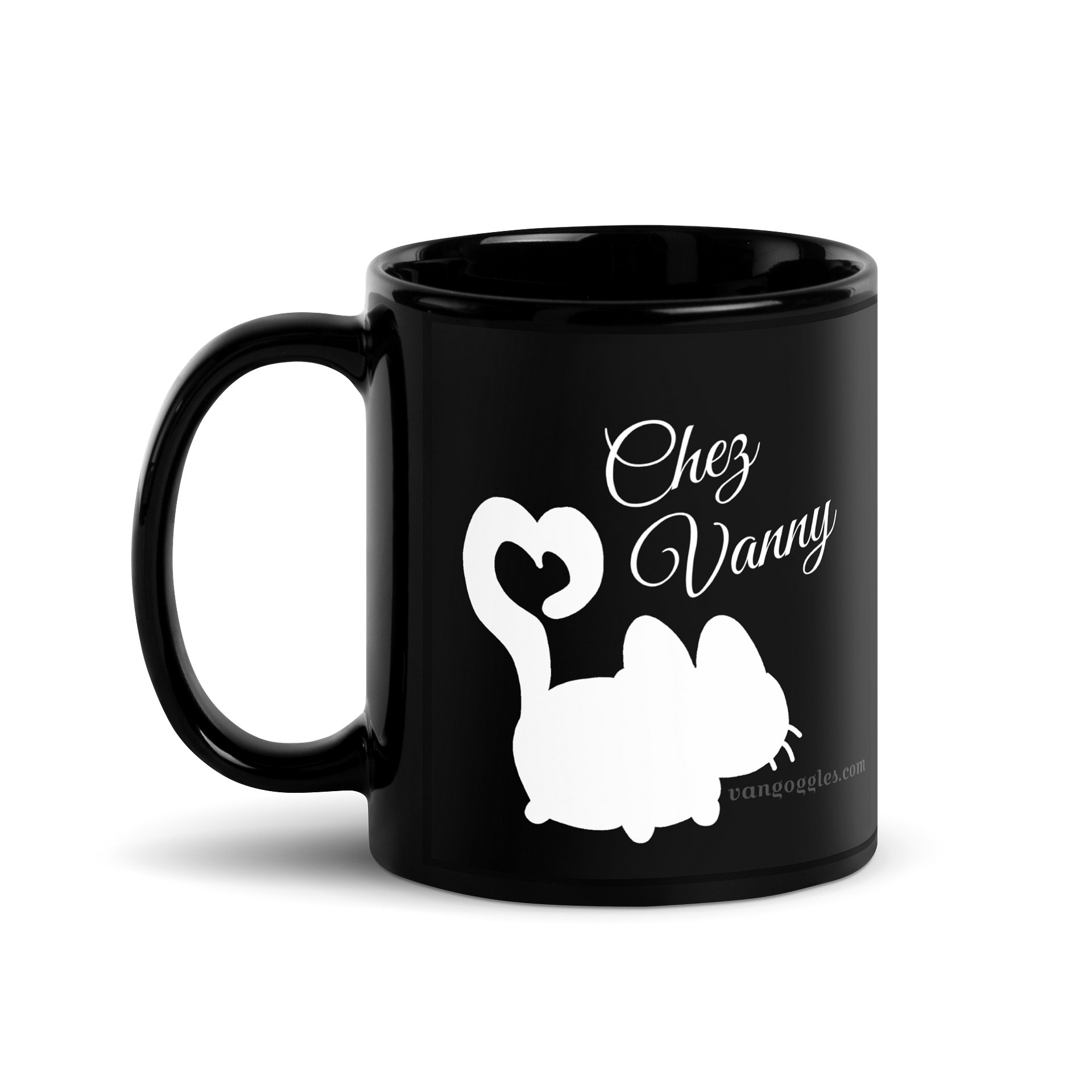 chez vanny logo coffee mug - white on black product image (1)