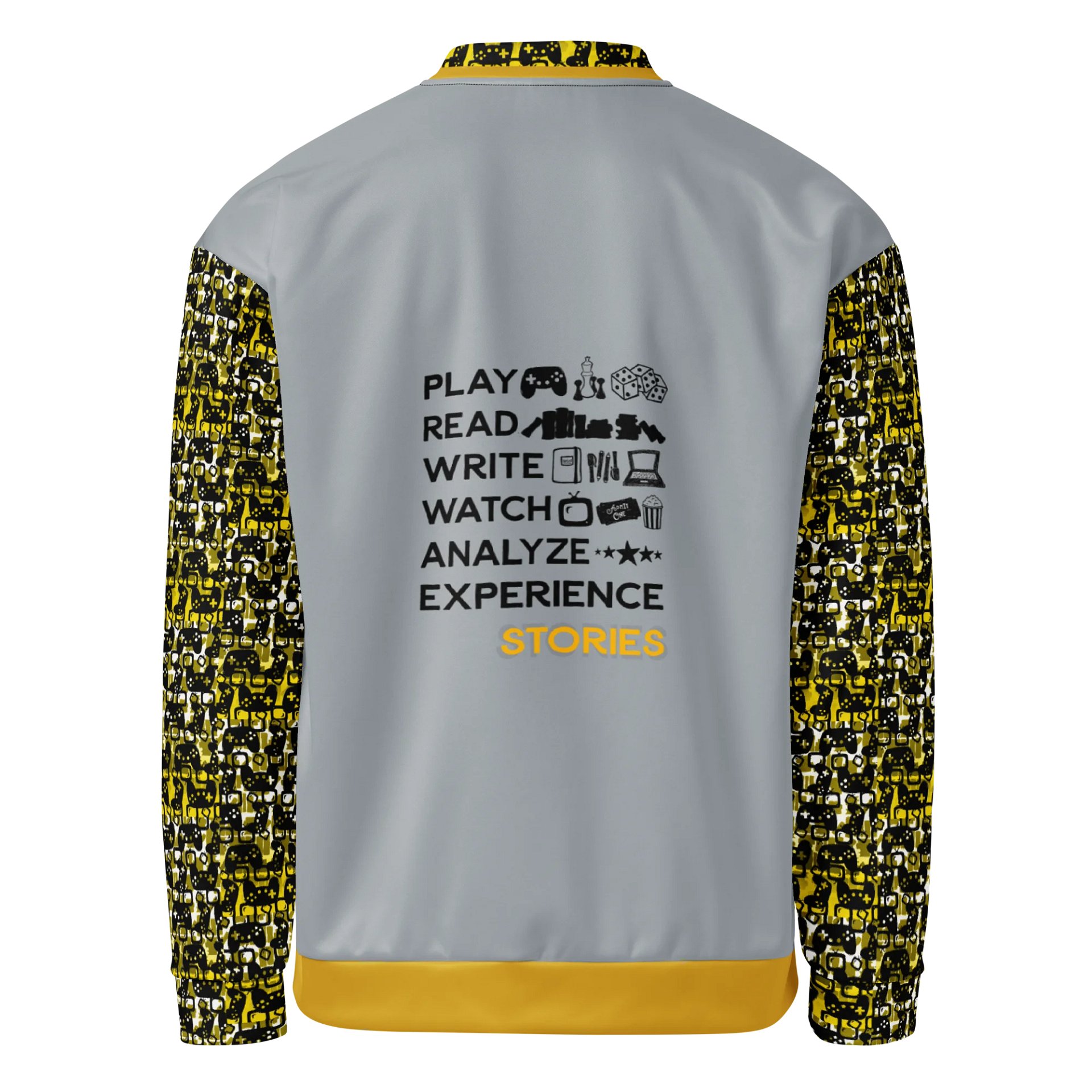 Experience Stories Unisex Bomber Jacket (Gold, Gray, and Black) product image (3)