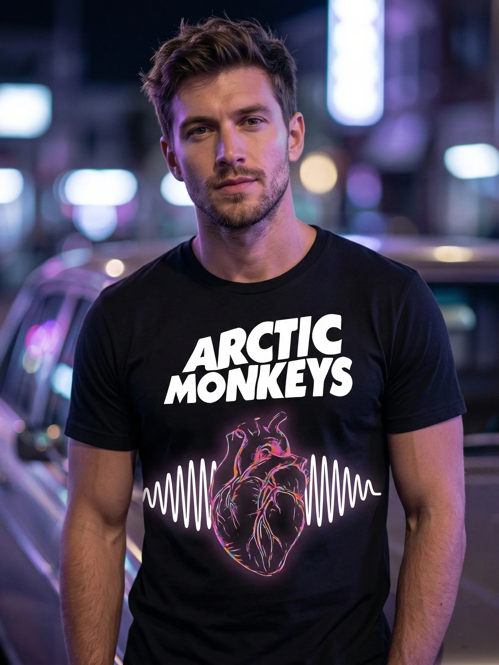 Arctic Monkeys Do I Wanna Know T-Shirt | AM Neon Heart Soundwave Graphic Tee | Indie Rock Collector Band Shirt product image (1)