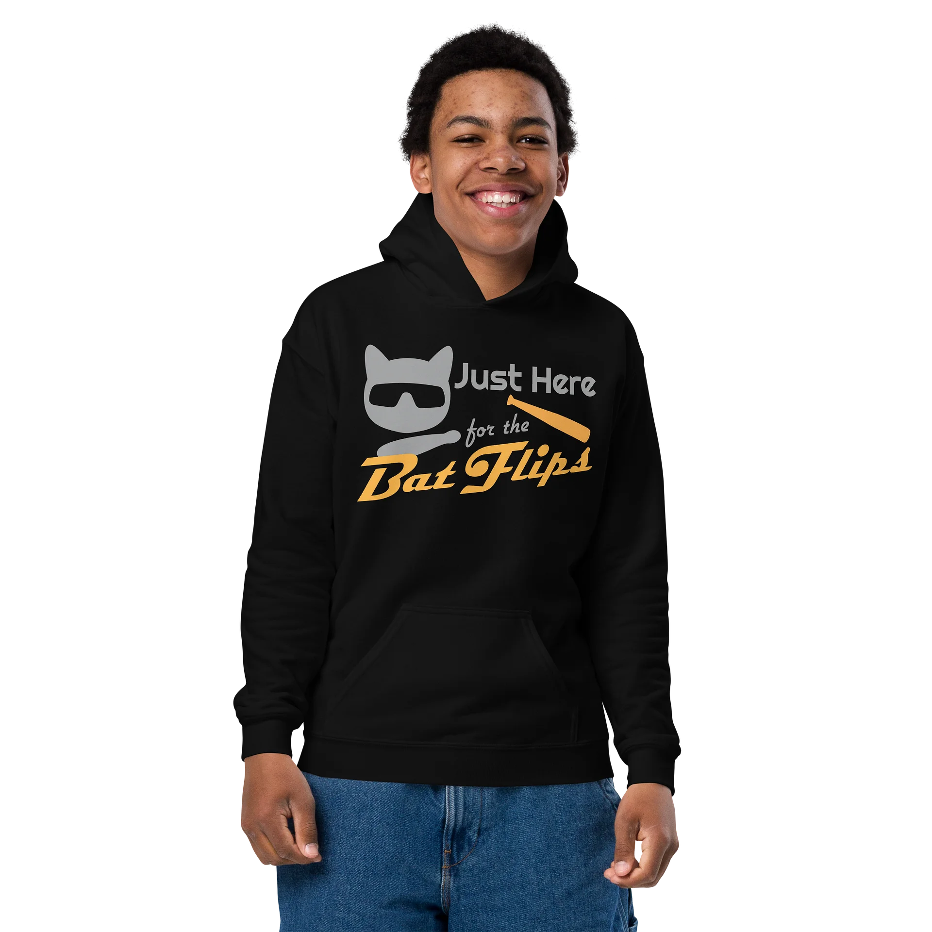 Baseball Cat (Just Here for The Bat Flips) - Unisex Youth Hoodie product image (2)