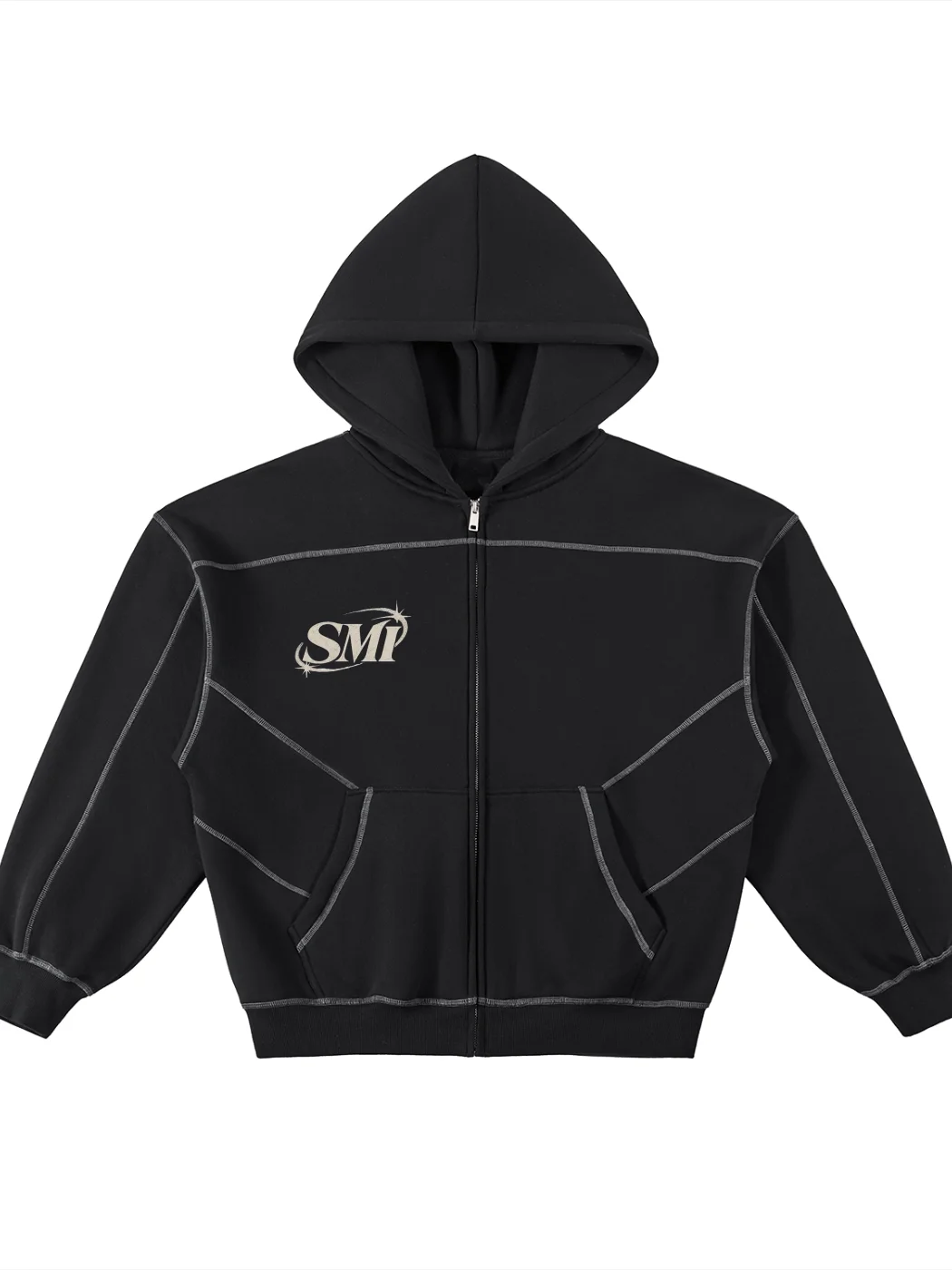 SPICE ME IN Contrast-Stitched Boxy Fleece Zip Hoodie product image (1)