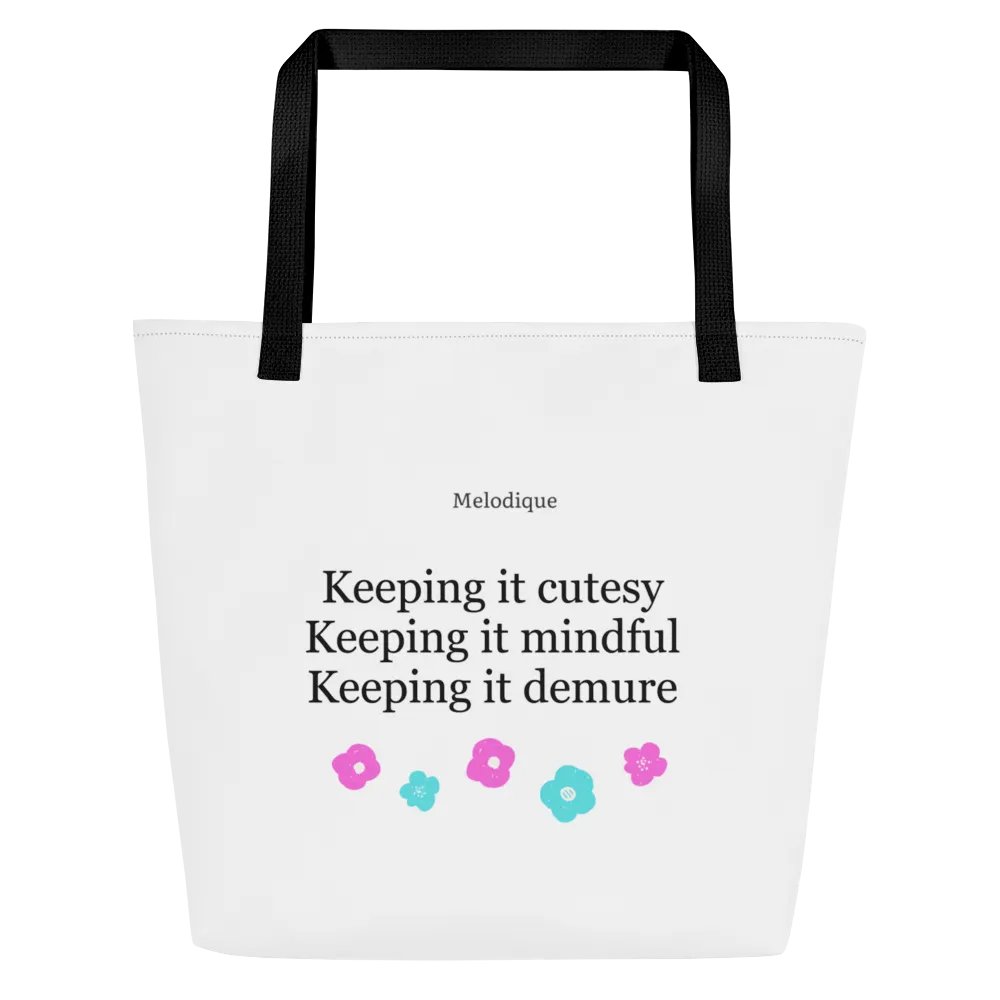 'Keep it cutesy, mindful, and demure" Tote bag with pocket product image (1)