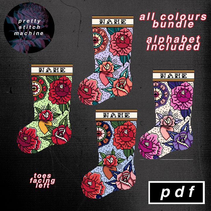 Traditional Florals Holiday Palette Left-Facing Christmas Stocking Pattern Bundle product image (1)
