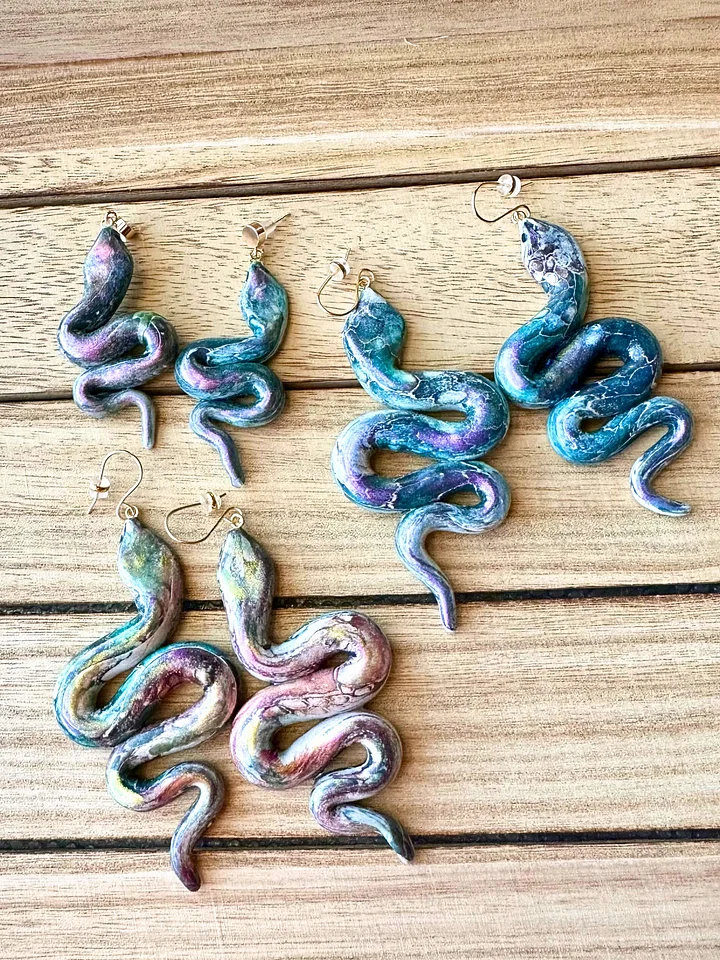 Galaxy Serpent Statement Earrings – Iridescent Blue Handmade Clay Dangles product image (1)