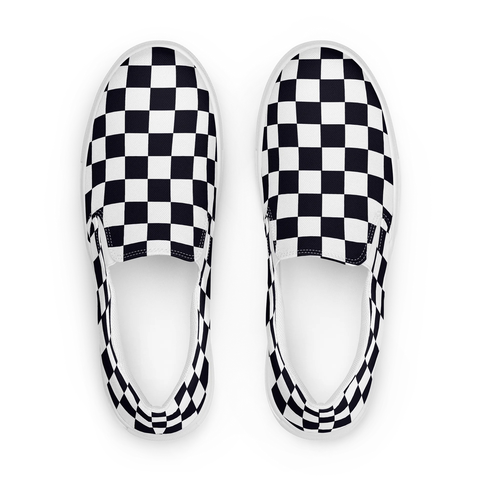 Black and White Chessboard Asymmetrical Women's Slip-On Canvas Shoes product image (1)