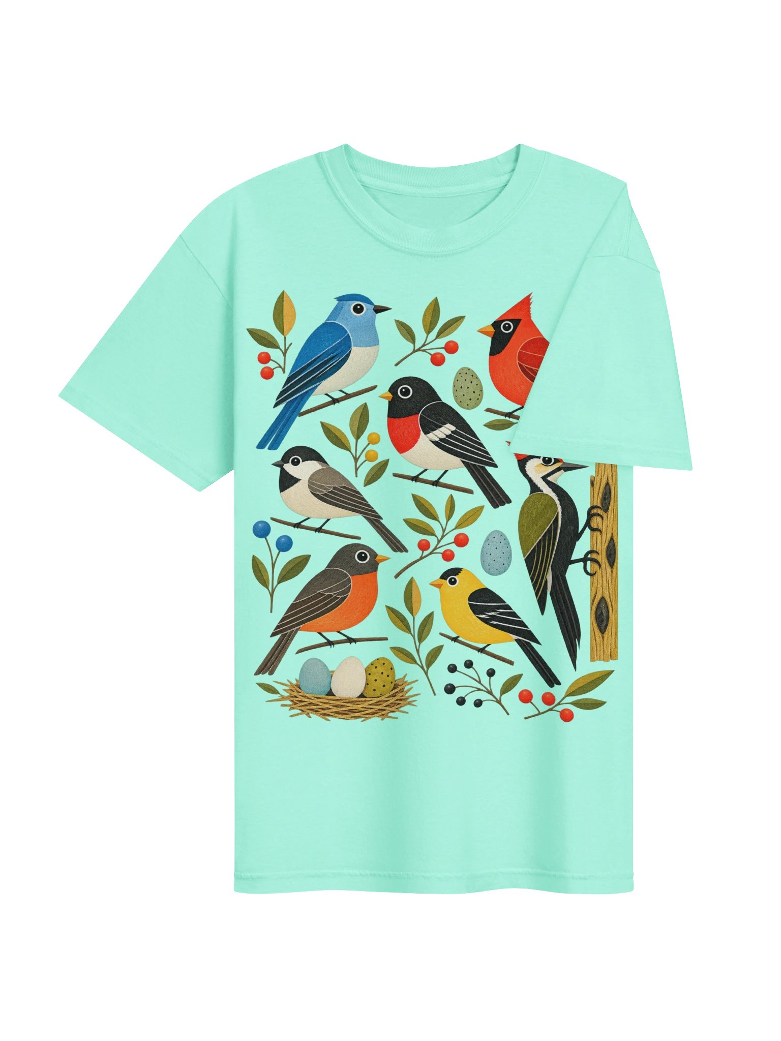 Vintage Folk Art Songbirds T-Shirt | Mid-Century Nature Tee product image (5)
