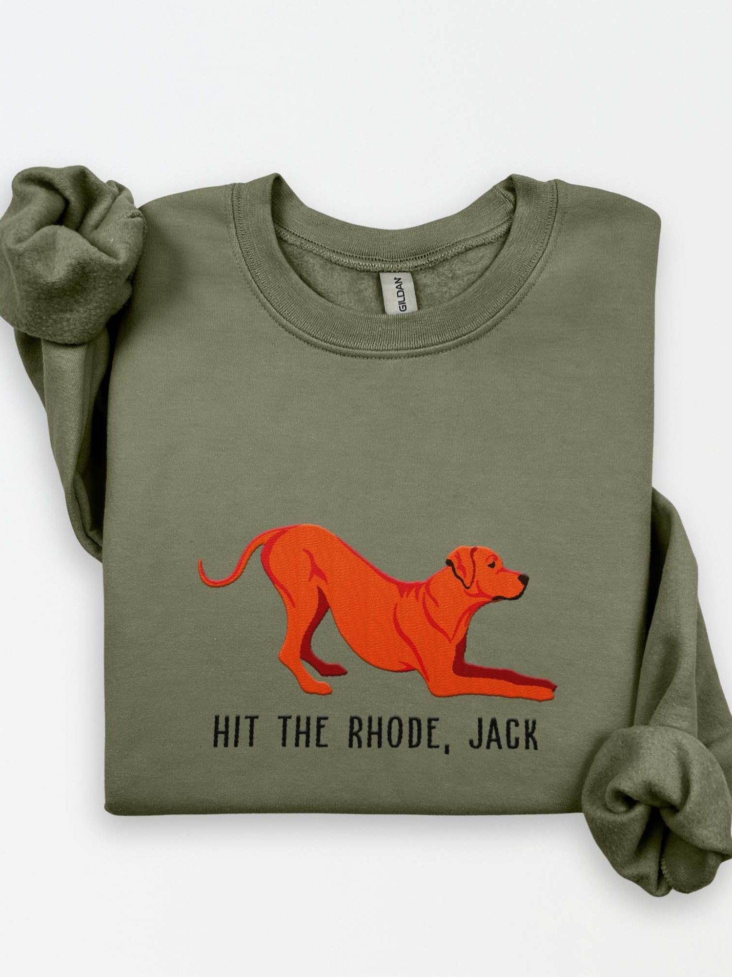 Hit the Rhode, Jack Sweatshirt (Embroidered) of a Rhodesian Ridgeback(Red) product image (1)