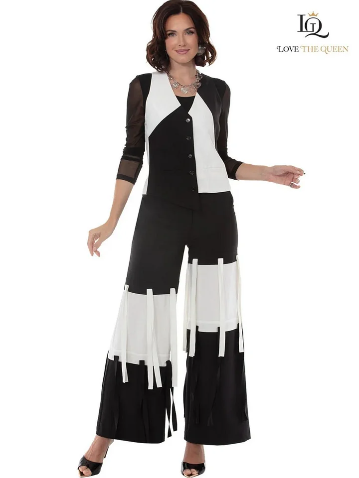 Asymmetric Color-Block Vest & Pant Set - 2pc Fringe Suit product image (1)