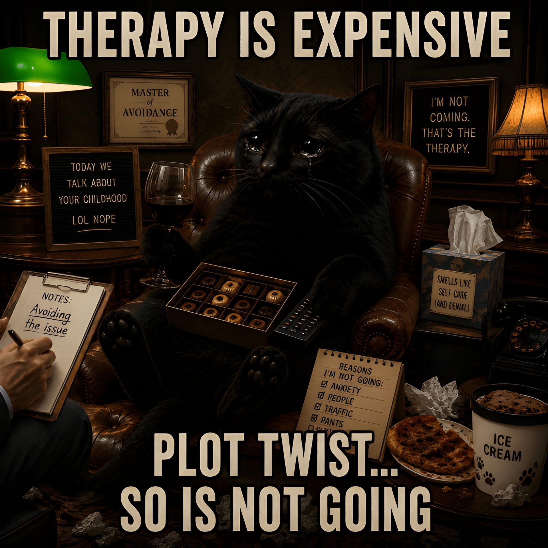 Therapy Is Expensive Cat Wall Art Funny Black Cat Digital Download Anxiety Humor $5.99 product image (2)