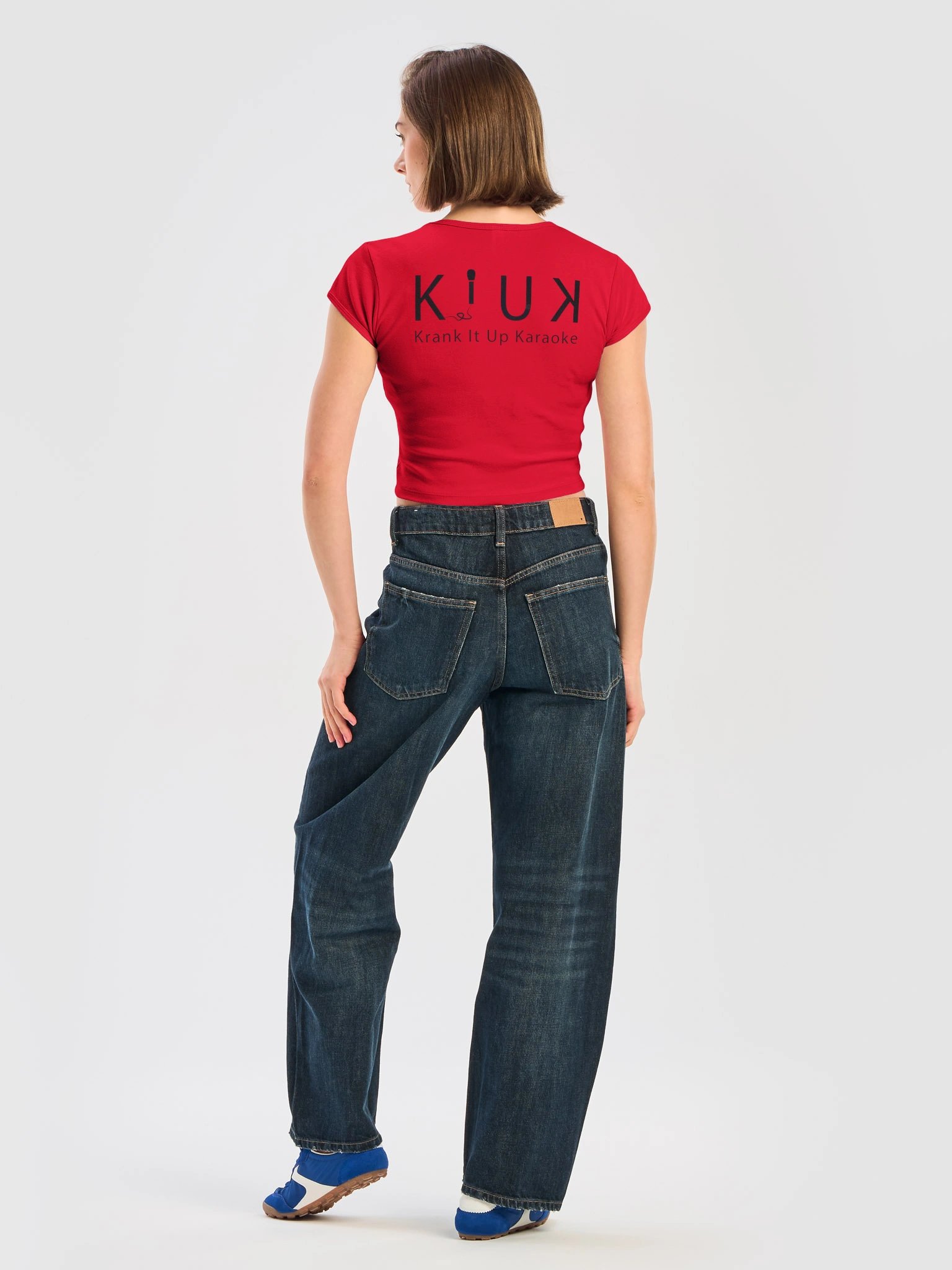 KIUK Large Cyan Logo LA Apparel Womens Ribbed Baby Tee Crop Top - Black Word Logo product image (6)
