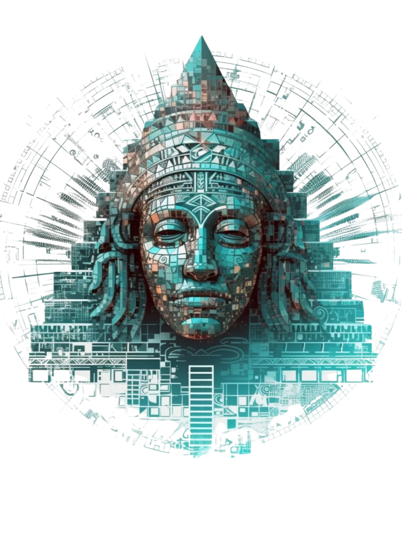 🪶 Digital Temple – Futuristic Mayan Mask - Unisex Softstyle Gildan T-Shirt product image (2)