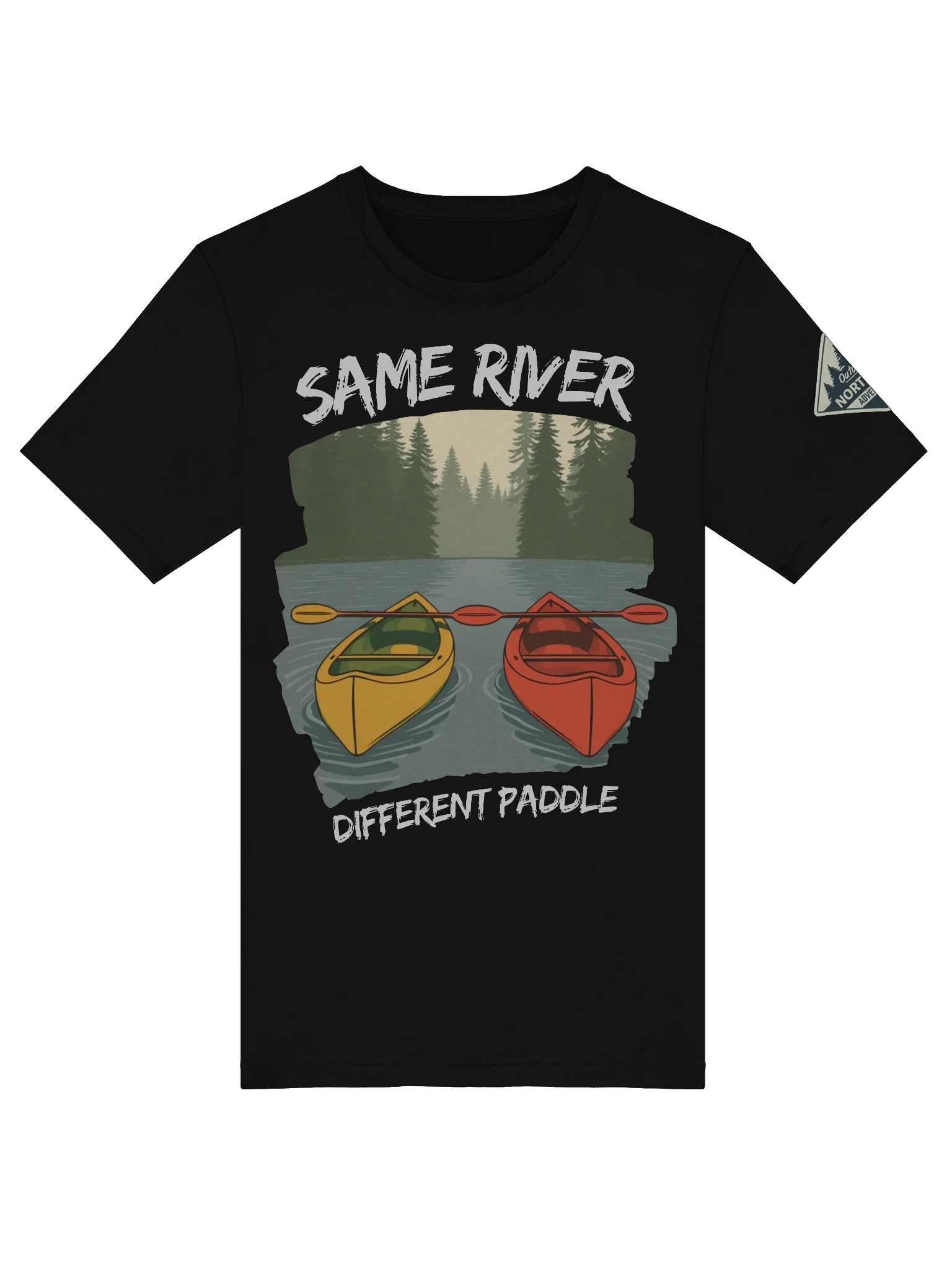 Same River, Different Paddle – Outdoorsy Couples Adventure T-Shirt product image (4)