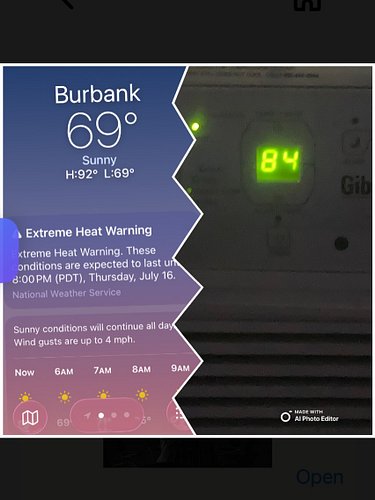 6am temperature in My Town = 69  6am temperature in my upstairs apt = 84  with fan on high  now imagine when it becomes 95 de...