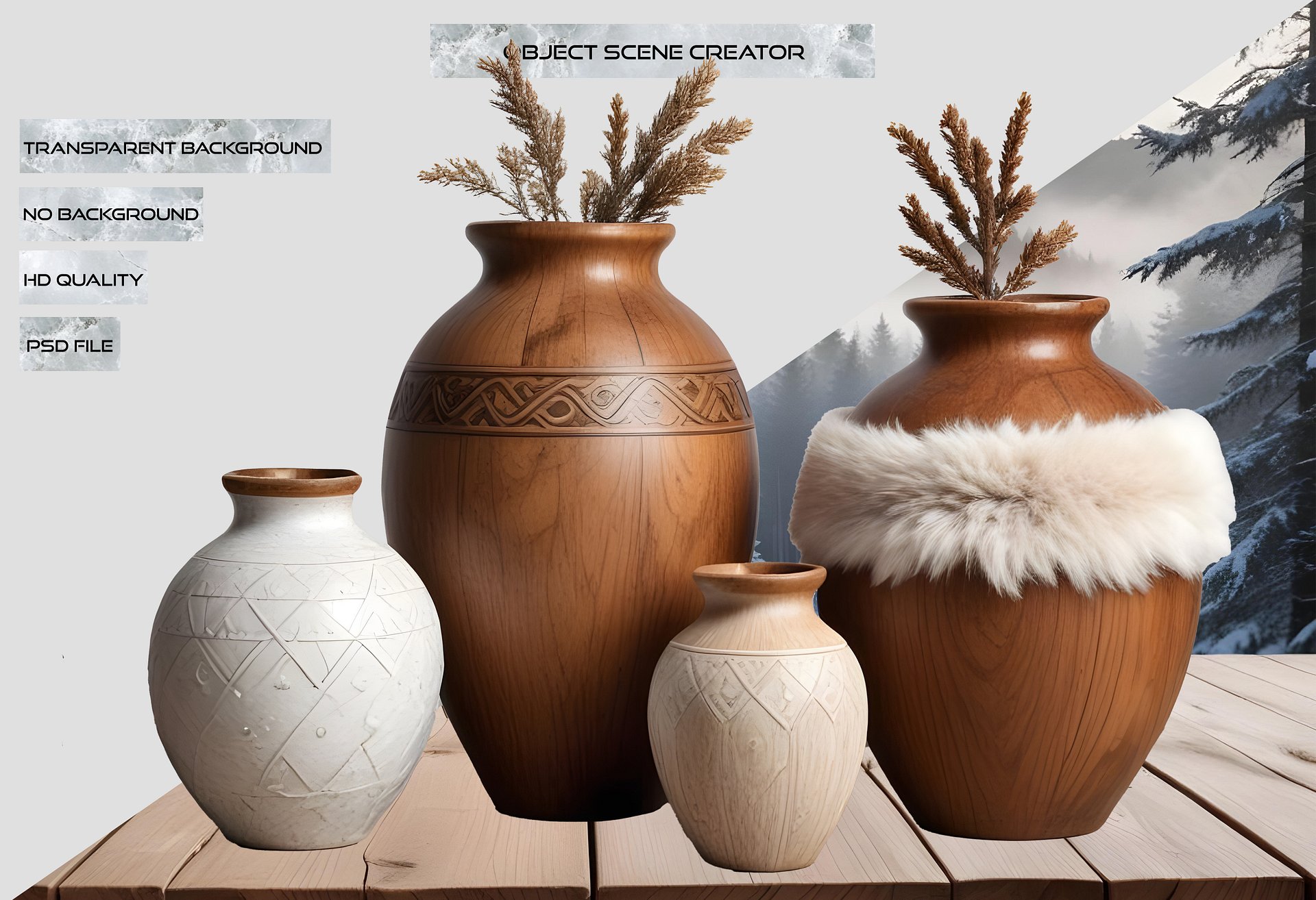 Scandinavian Nest – Nordic Rustic Vases Set PNG product image (2)