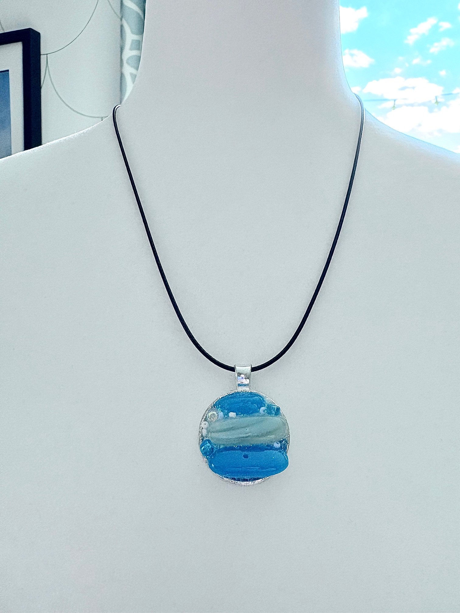 MFD-00215 | Coastal Calm Horizon Pendant Necklace | Handmade Glass Art Jewelry | Monique Faella Designs™ product image (4)