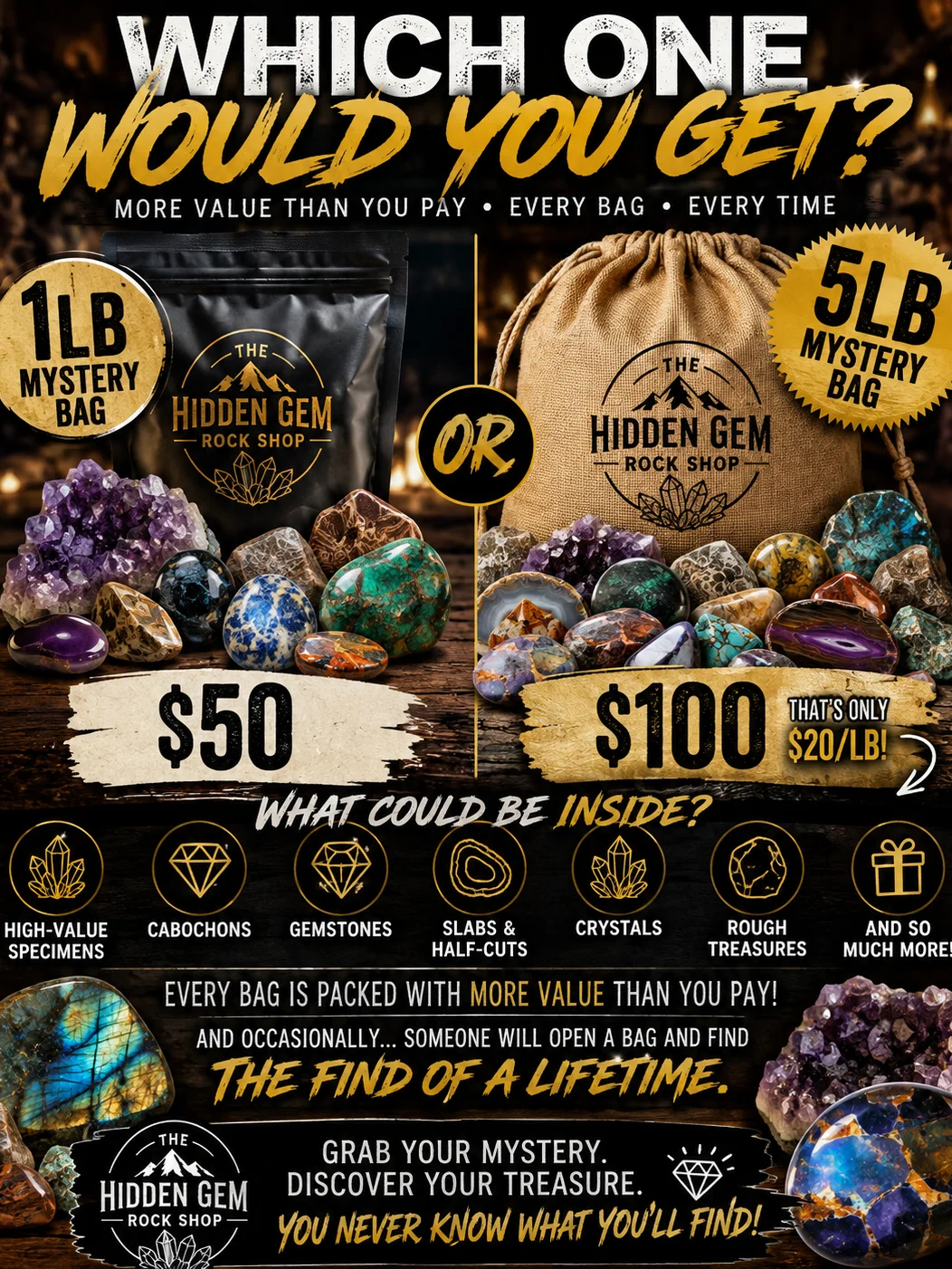 The Hidden Gem five pound mystery rock bag
