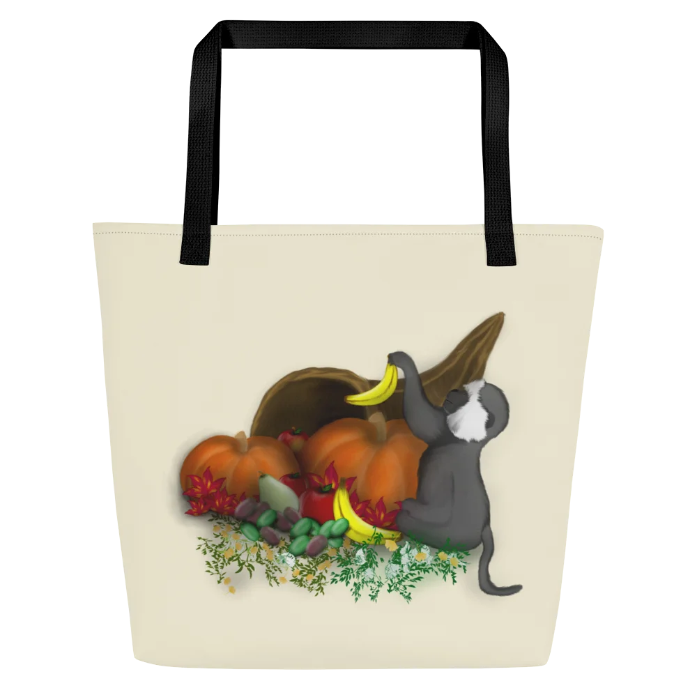 "Monkey and Cornucopia" Large Tote Bag w/ Pocket product image (1)