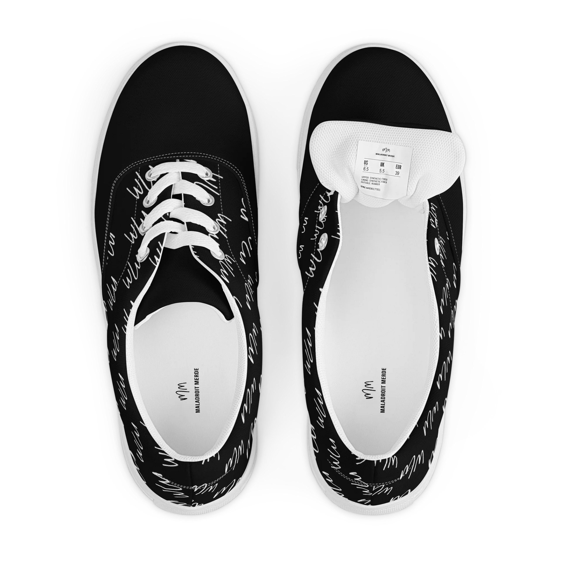 MM02 BLACK AND WHITE LACED UP CANVAS SHOES product image (6)