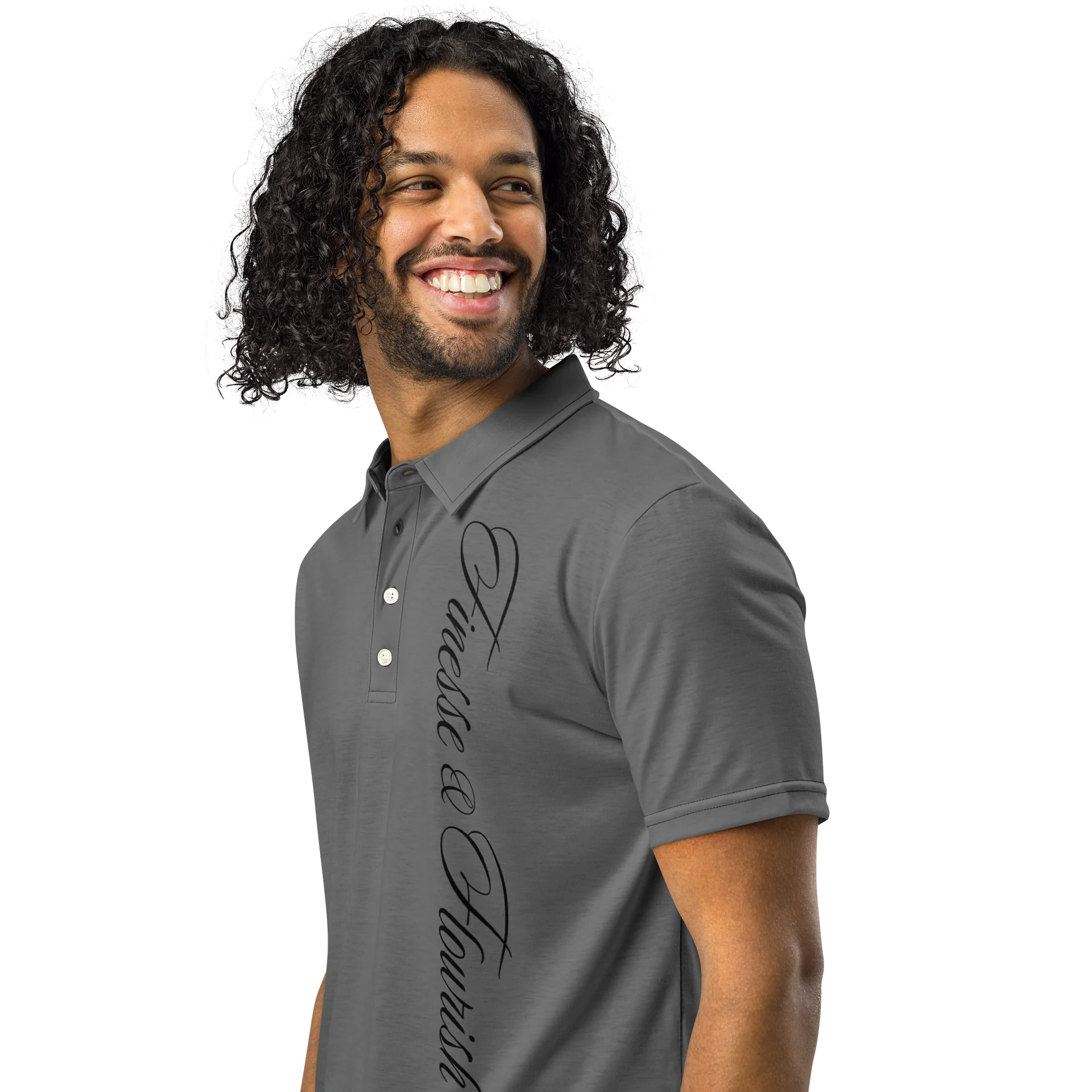 F&F Left Script Slim Fit Polo Shirt (GRY) product image (2)