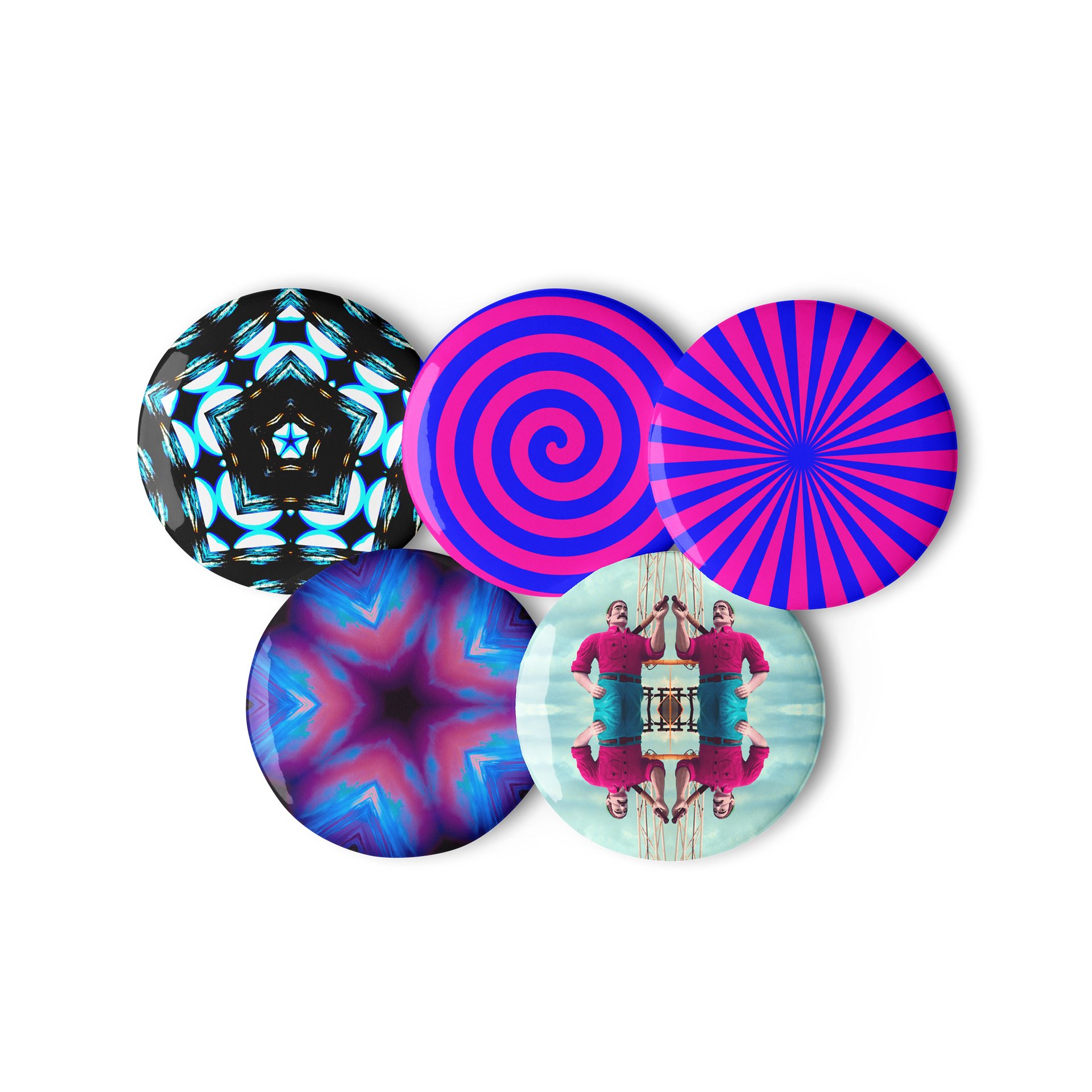 Strange Seashore Stars Spirals Set of 5 Pins, Cotton Candy Color Pink Blue Beach Pin Buttons product image (1)