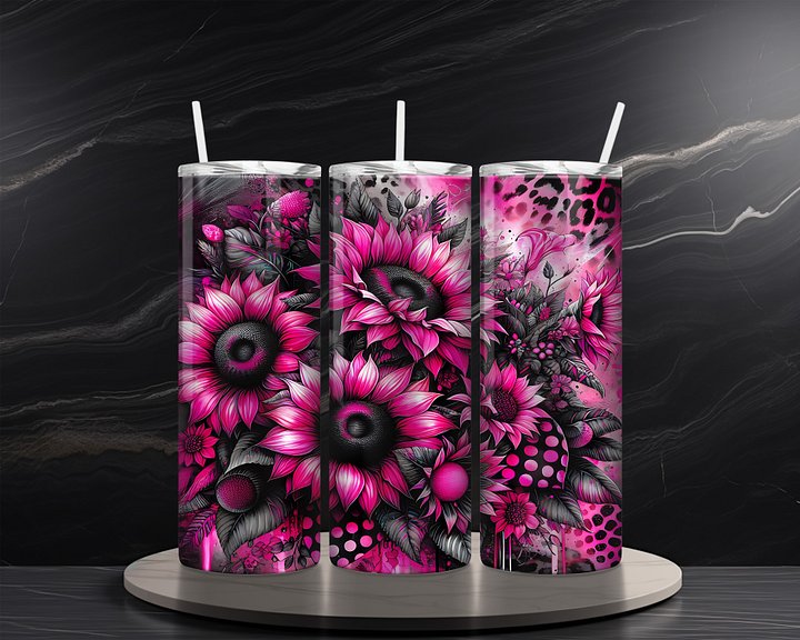 Neon Floral 20 oz Skinny Tumbler Sublimation Design Digital Download PNG Instant DIGITAL ONLY Neon Pink Floral Tumbler Wrap product image (2)