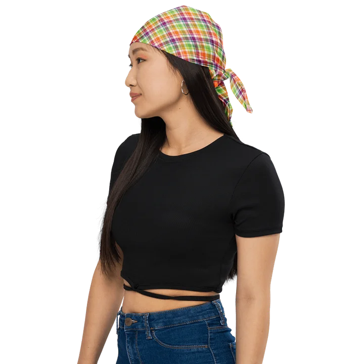 Purple, Orange, and Lime Green Plaid Bandana product image (1)