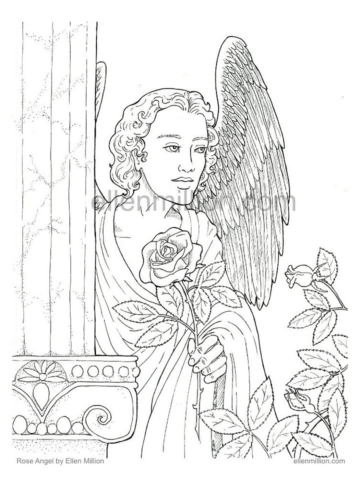 Rose Angel - Digital Coloring Page product image (1)