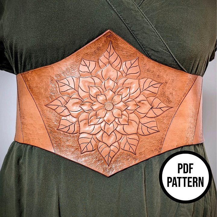 Leather Corset Belt with Flowers - PDF Pattern for Leathercraft product image (1)