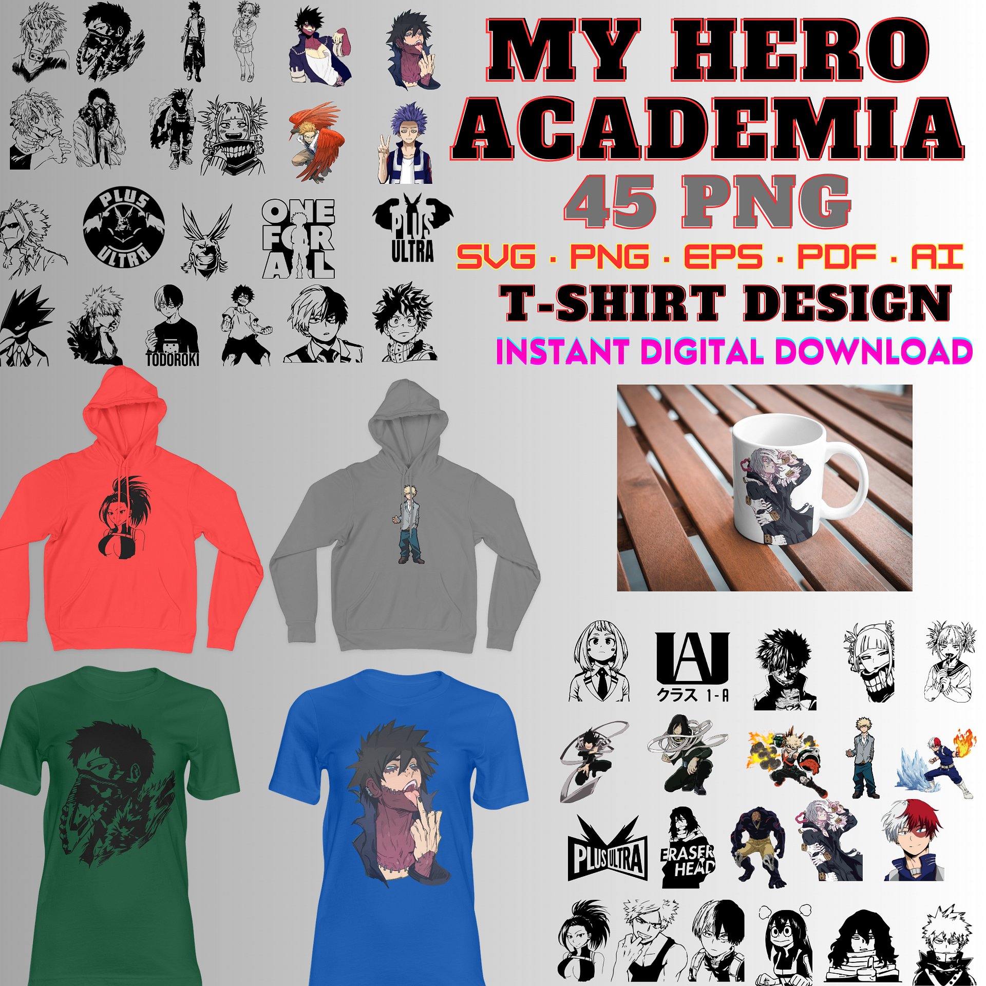 My Hero Academia SVG Bundle, Anime Svg, 45 Png, 250 Files, Anime Hero Svg, Png, Anime bundle Png, Anime Silhouette SVG, Anime Character product image (1)