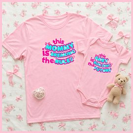 Duo Set🩷Breaking Rules to Build Future🩷Mommy tee+Baby onesie💞