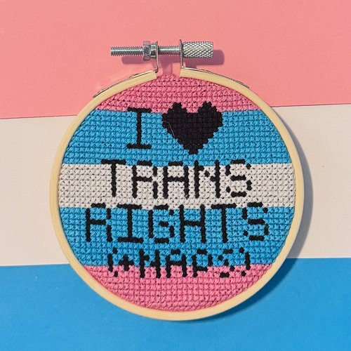 This piece is still up for grabs 🩷🤍🩵 First time doing a fitted cross stitch, + it was a pattern I designed myself!
