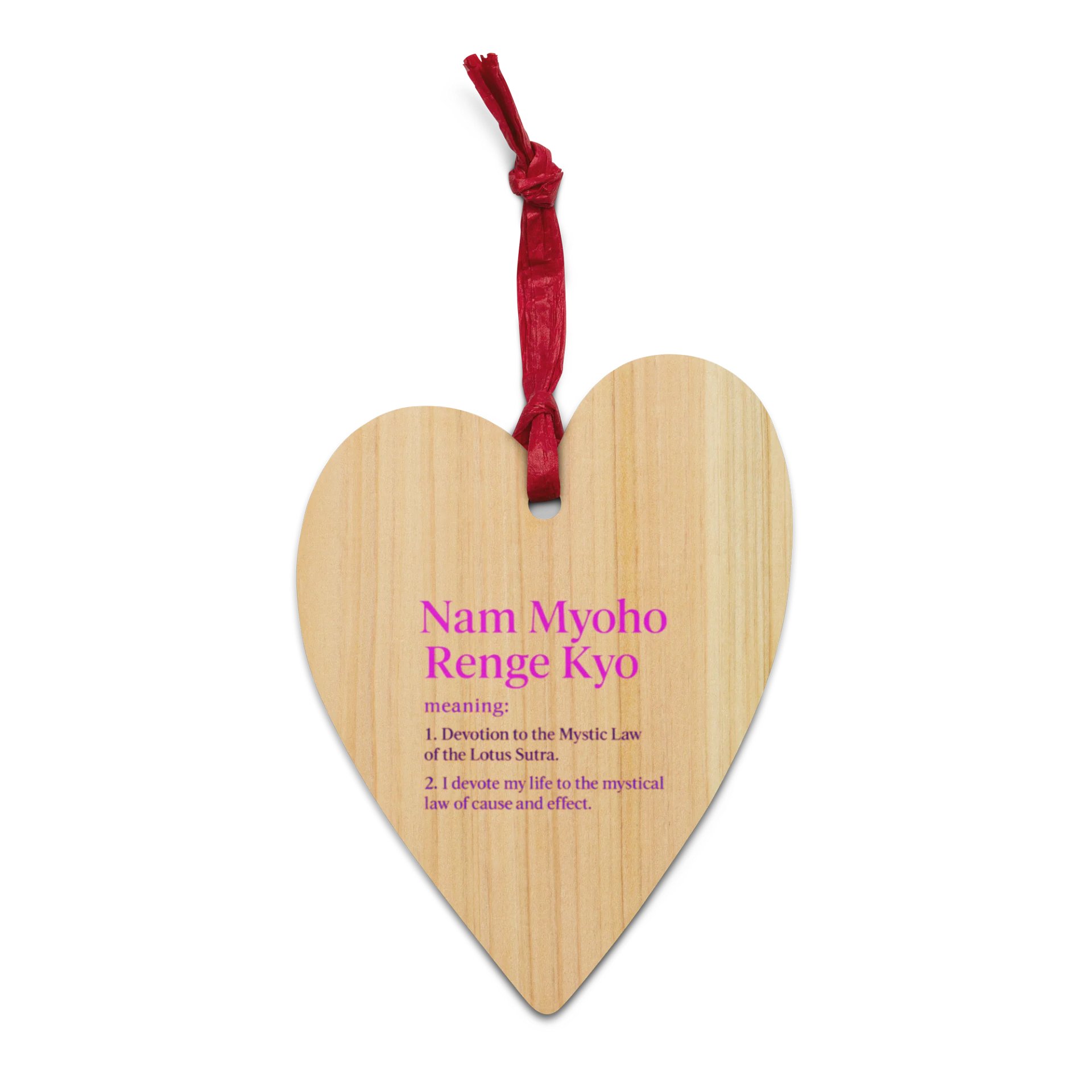 Nam Myoho Renge Kyo Heart-Shaped Wooden Ornament product image (1)
