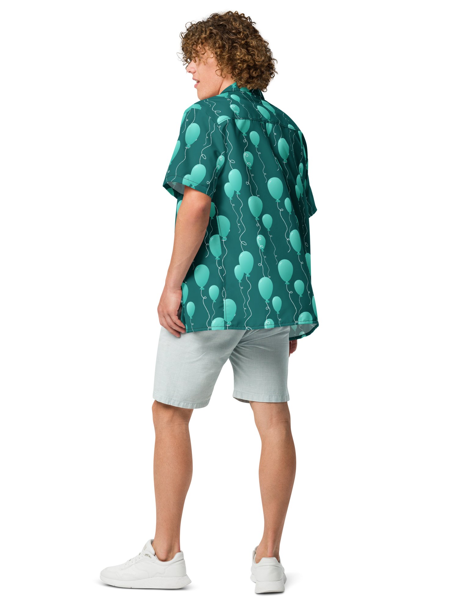 Teal Floating Balloons Oversized Button-Down Shirt product image (7)