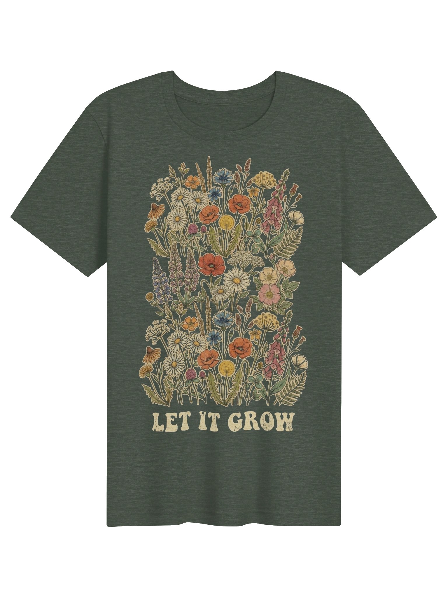 Boho Retro Floral Tee, "Let It Grow" Wildflower Collage Shirt for Nature Lovers & Wild Spirits product image (2)