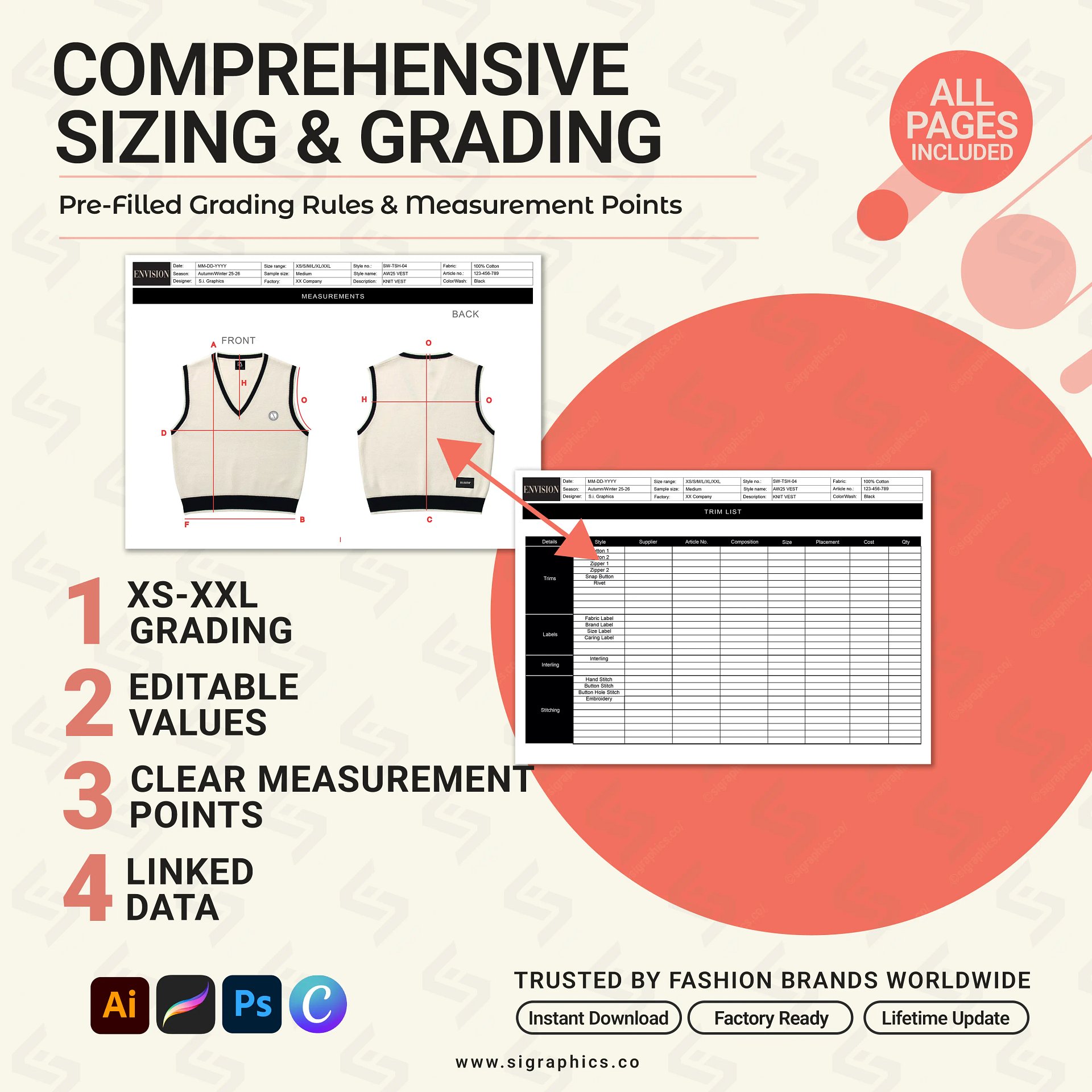 V-Neck Knit Sweater Vest Tech Pack Template product image (6)