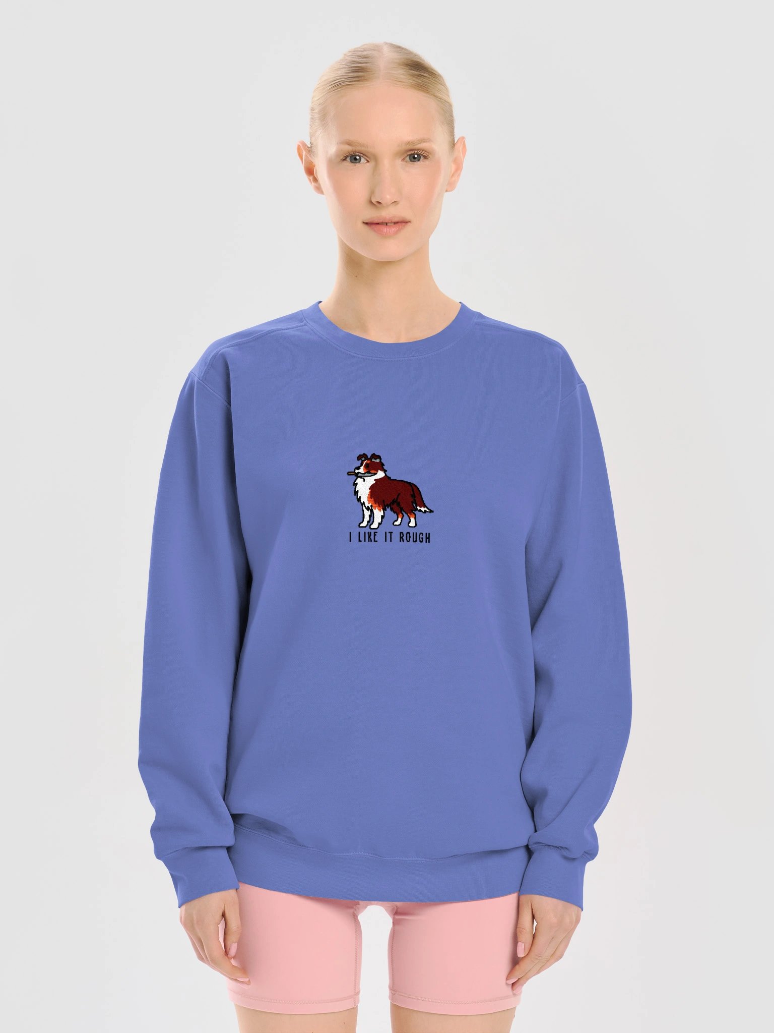 I Like It Rough Funny Chibi-Style Embroidered Premium Sweatshirt for Rough Collie(Red Tricolor) Owners product image (13)