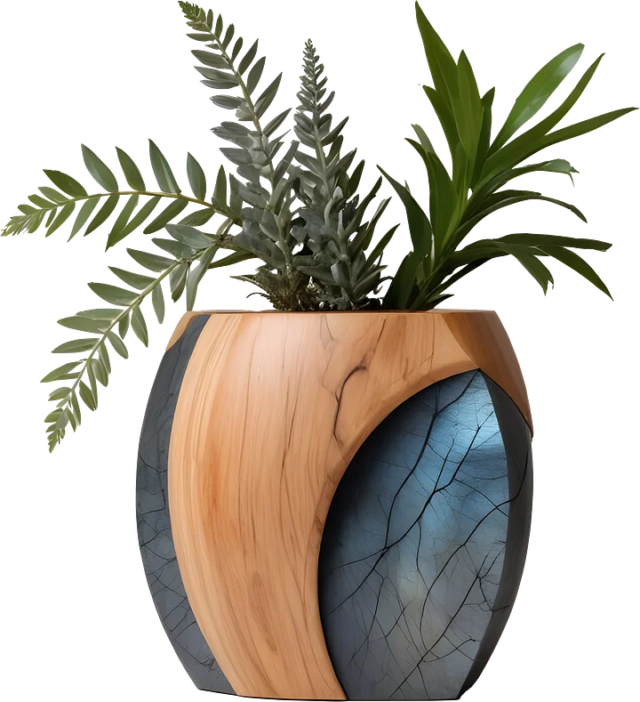 Celestial Grace – Boho Chic Wooden and Labradorite Planter PNG product image (1)