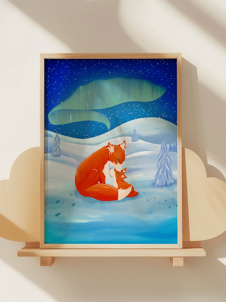 Red Fox Mother and Cub under the Northern Lights product image (2)