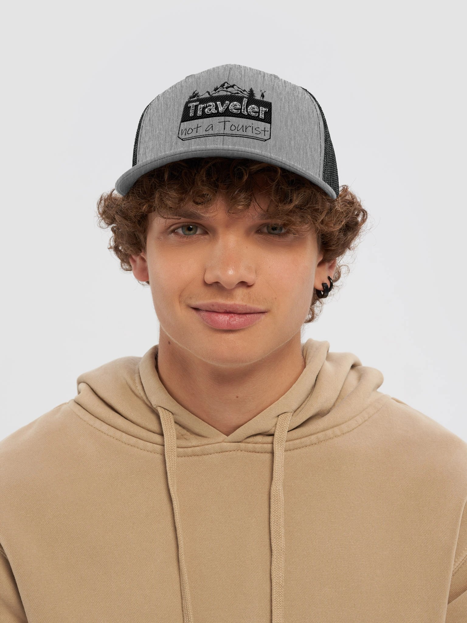 Traveler not a Tourist | Adventure Motorcycle Trucker Hat Embroidered product image (3)