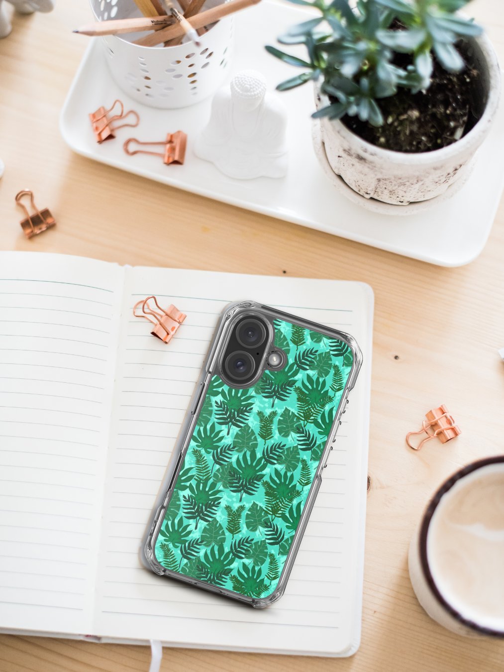 Jungle Leaves Pattern-Aqua Background Phone Case product image (1)