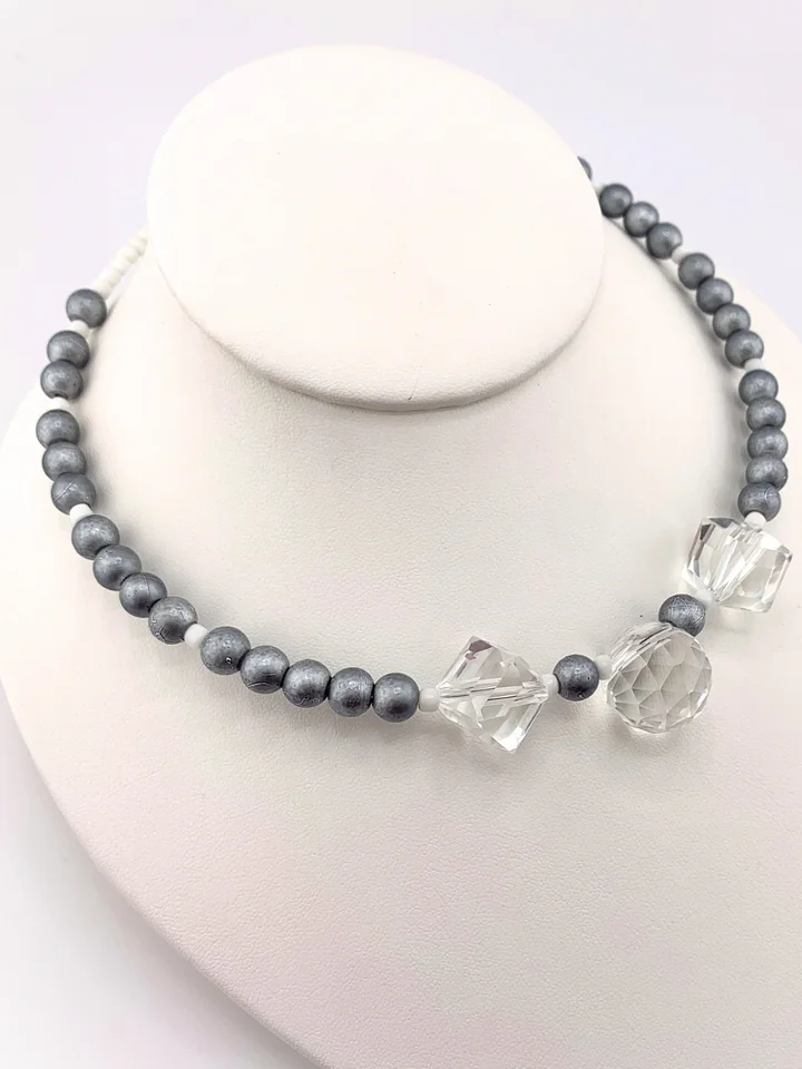 Silver and Crystal Beaded Memory Wire Statement Necklace product image (2)