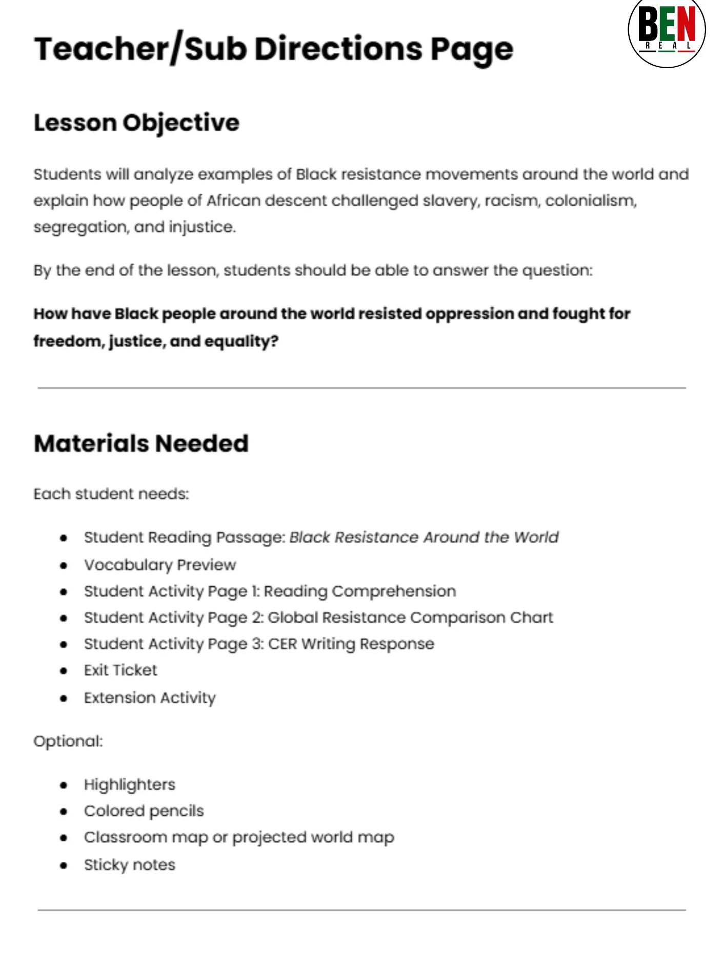 Black History 365 Sub Plan: Black Resistance Around the World| Middle School Social Studies | 60-Minute Lesson product image (4)
