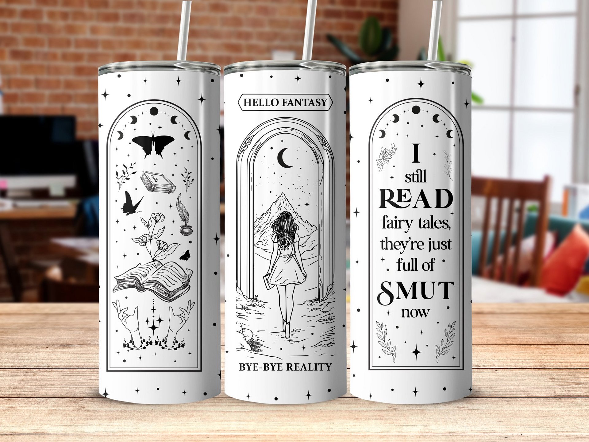 Romantasy Fantasy Reader, Bookish Smut Reader, 20oz Skinny Tumbler PNG, Seamless Full Wrap Sublimation Design Celestial, Digital Download product image (3)