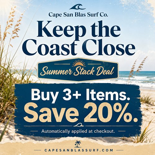 **Cape San Blas Surf Co.**

Keep the coast close this summer.

Whether you’re headed back to the Cape, packing for a beach we...